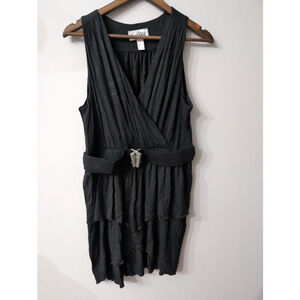 Joseph Ribkoff Black Layered Belted Mini Dress Women Sz 12 Witchy Gothic Y2K